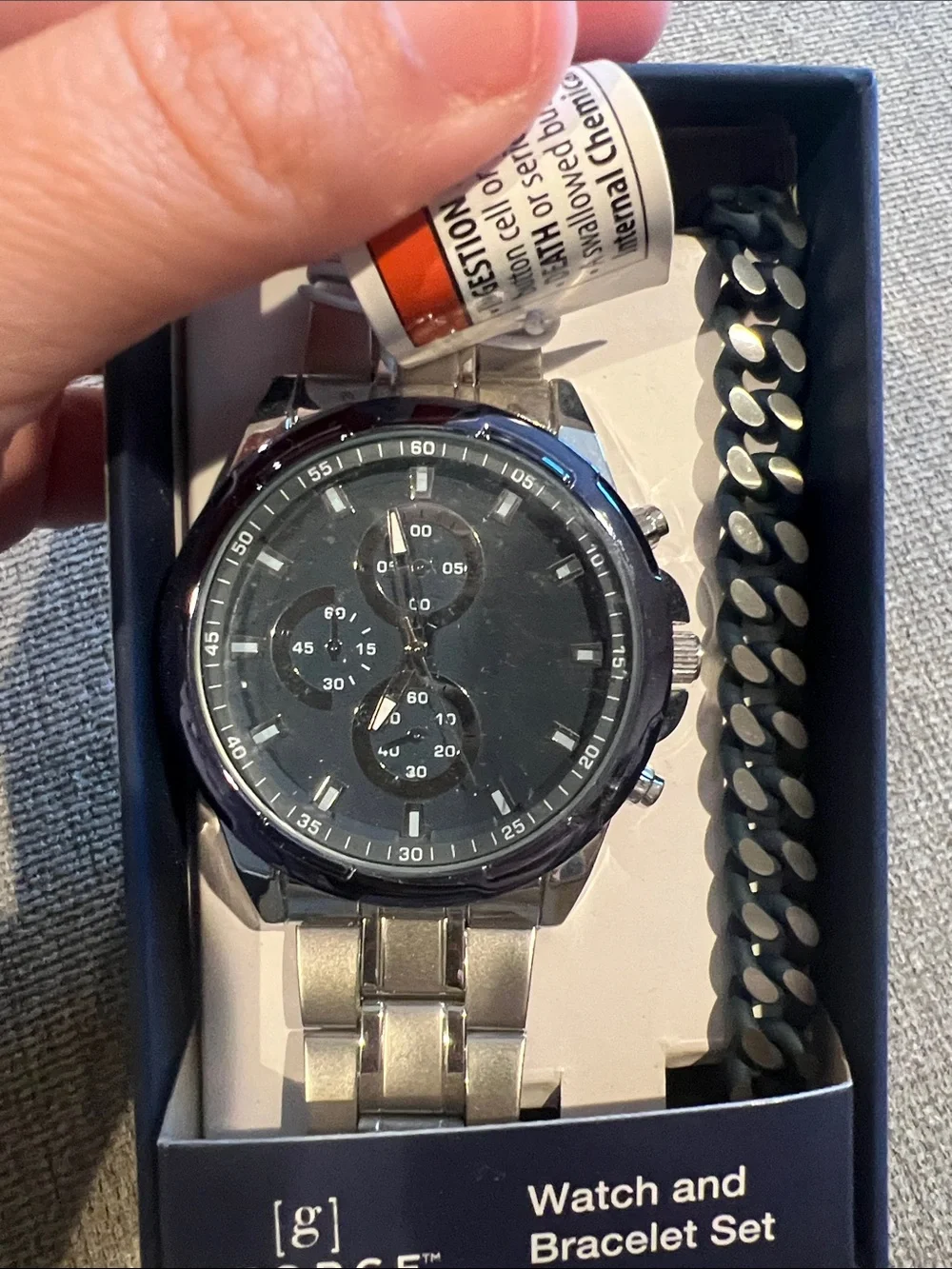 George Men's Black Dial Watch with Silver-Tone Bracelet and Matching Curb Chain